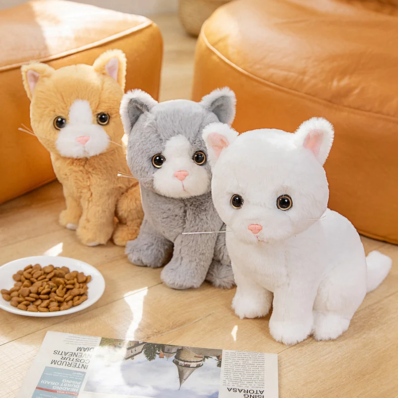 1pc 26cm Simulation Cat Plush Toy Cartoon Sitting Cute Kitten Animal Grey White Black Cats Artificial Touch Doll Gift for Kids