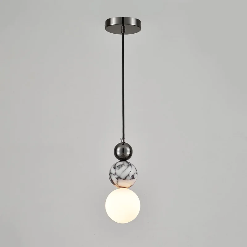 Wabi Sabi Natural Marble LED Pendant Light 7W Warm Light Adjustable 160cm Hanging Wire Glass Globe Hang Lamp for Bedroom Dining