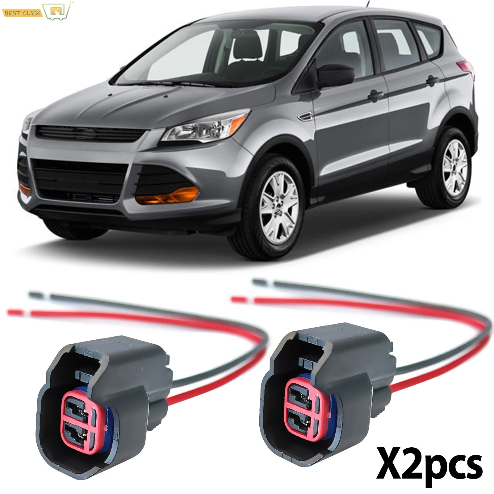 2PCS 2Pin Plug For Ford RPM ABS Sensor Connector Prewired Repair Kit Pigtail Wire Wiring Harness Loom BU2Z-14S411-RA