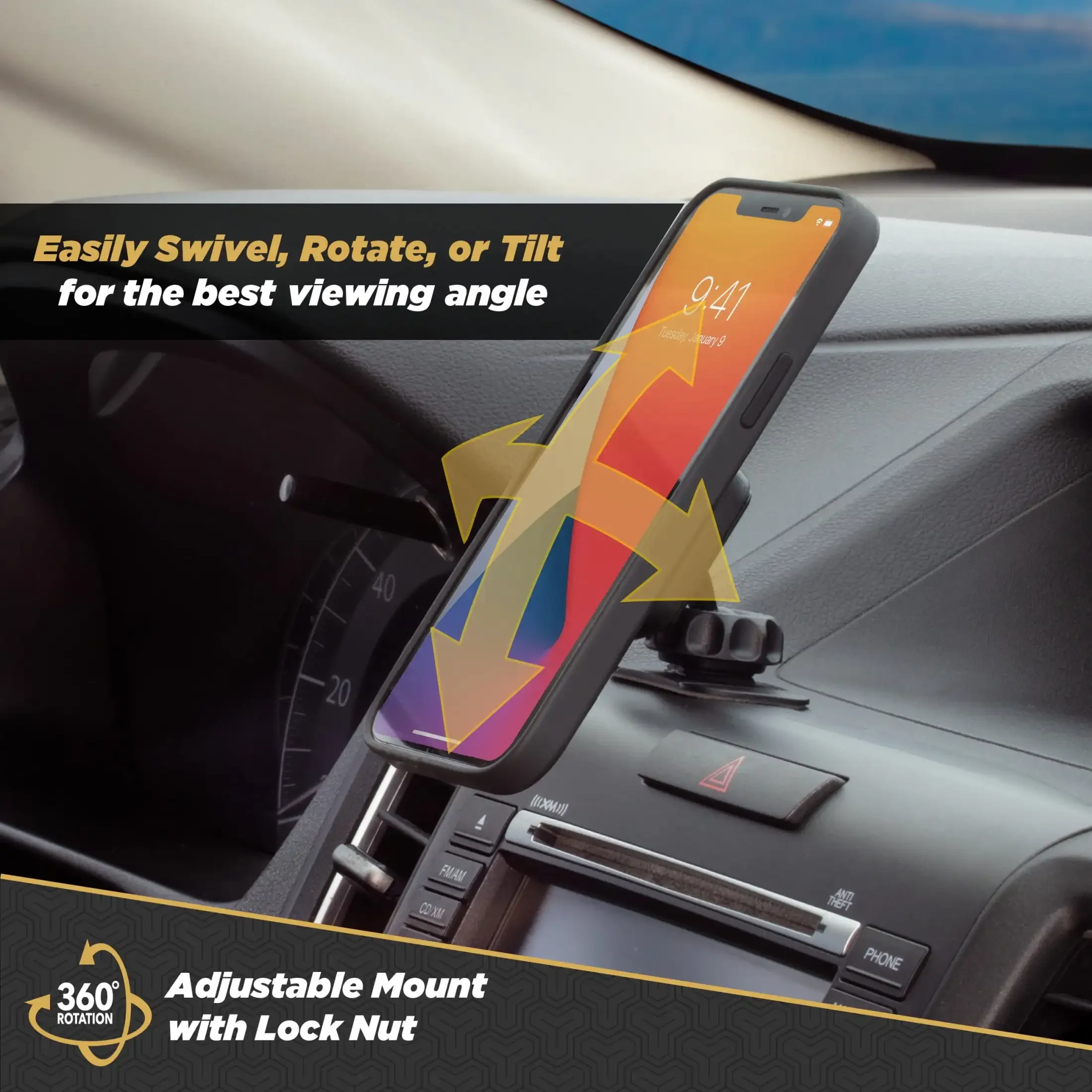 360 °   ユニバーサル磁気ダッシュボードまたはエアベントマウント、調整可能なヘッドと強力な自動車グレードの接着剤付き