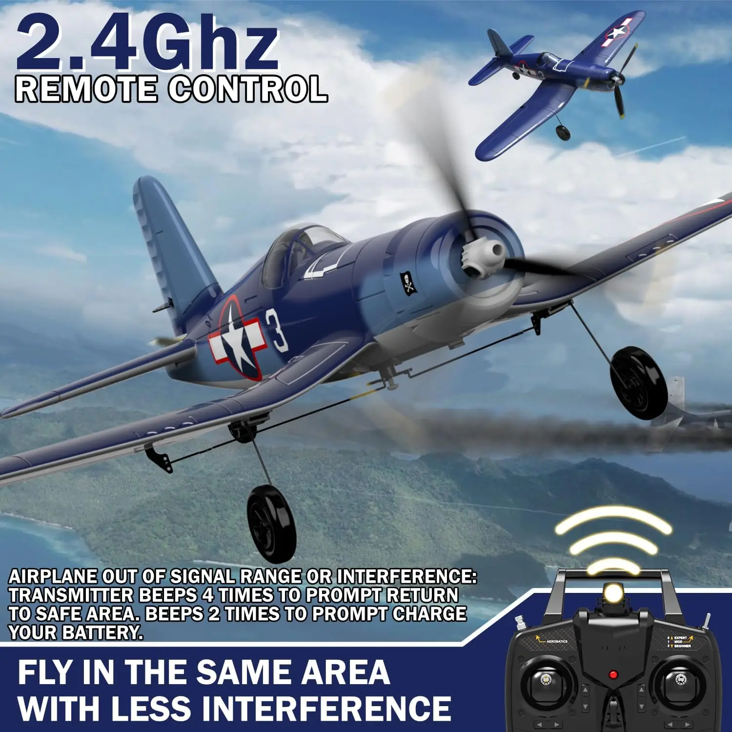 Channel RC Plane - Ready to Fly Aerobatic Aircraft, Easy Control for Beginners, F4U Corsair RC Airplane Best Gift for Kids