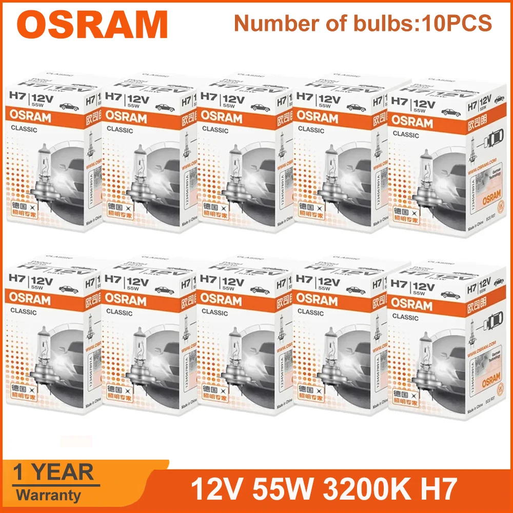 OSRAM Original CLASSIC H7 64210 PX26d Standard Headlight 12V 55W 3200K 1500 lm Fog Light Hi/lo Beam Halogen Car Bulb