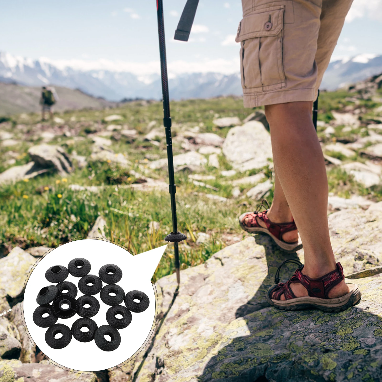 

15pcs Trekking Poles Mud Baskets Black Round Plastic Replacement Tip Protectors For Hiking Walking Sticks Durable Outdoor
