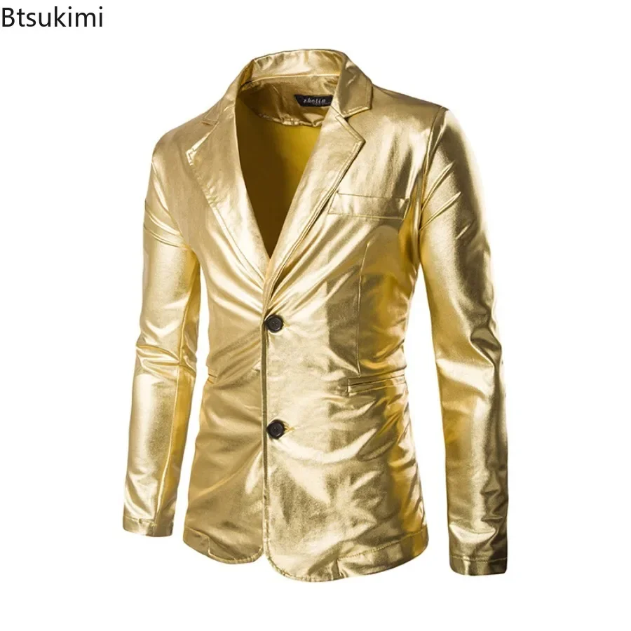 2024 Men\'s Silver Golden Black Performance Jacket Blazrs Fashion Stage Show Shiny Clothes with Two Button Small Suit Jacket Men