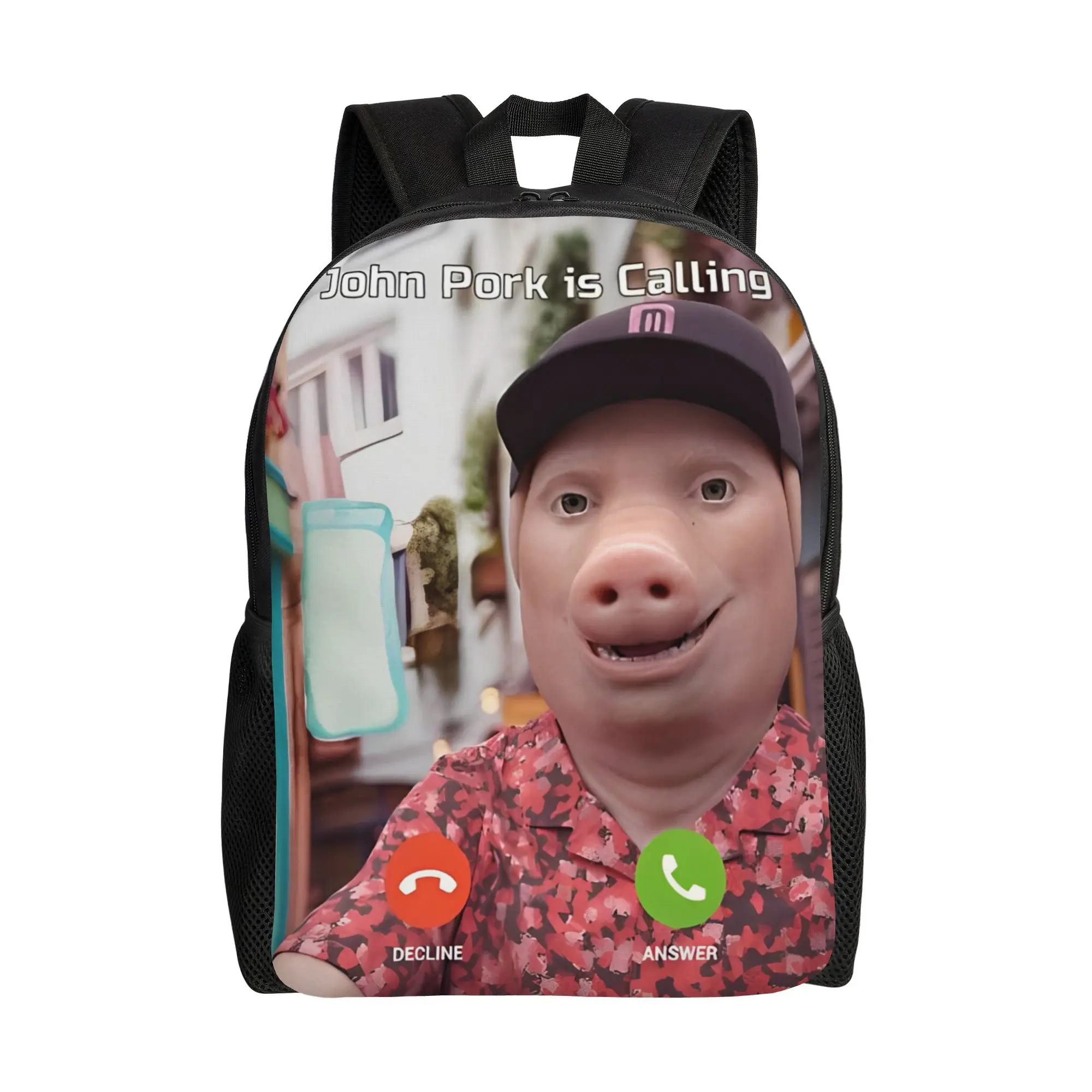John Pork Is Calling Answer Call Phone Pig Backpack  Hiking Backpacks Female Style School Bags Colorful Big Rucksack
