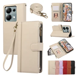 Crossbody Multi Cards Solt Walet Leather Case For Xiaomi Redmi Note 13 Pro Plus 12 11 13T POCO X5 Flip Bag Purse Lanyard Cover