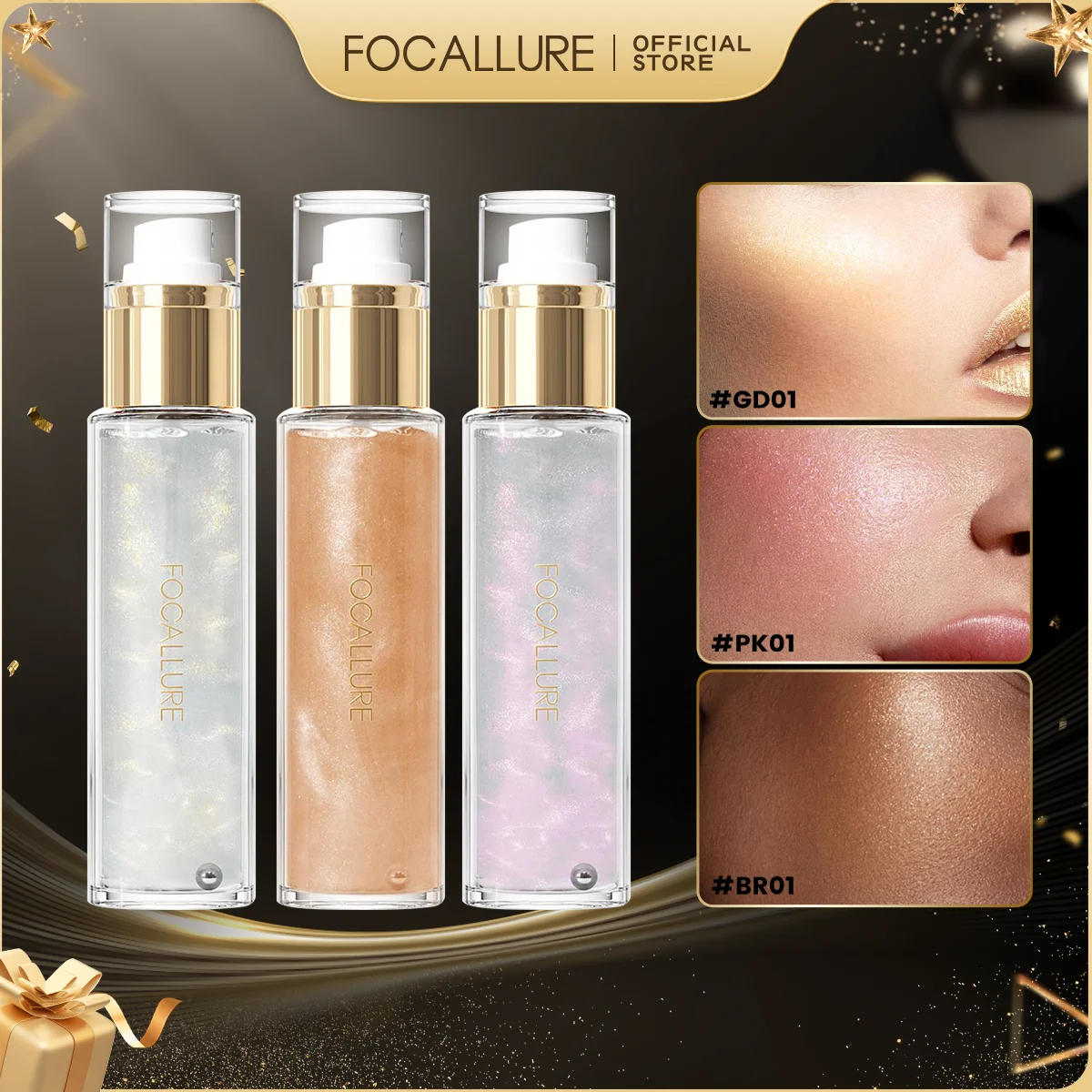 FOCALLURE 글리터 샤이니 바디 스프레이 진주빛 오래 지속되는 세팅 스프레이 하이드레이팅 머메이드 하이라이터 페이스 메이크업 화장품