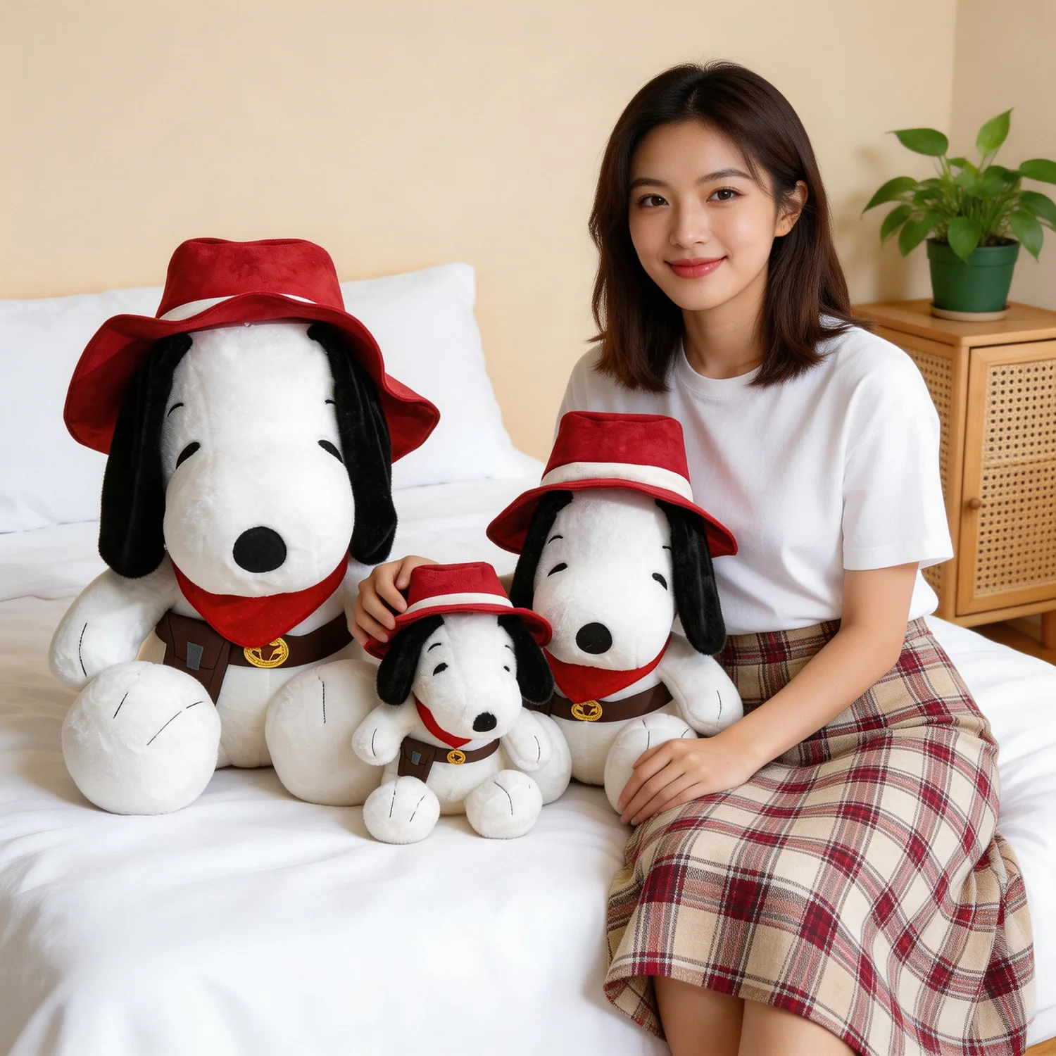 

New Snoopy Western Denim Series Plush Toy Sitting Cute Stuffed Animal for Kids Birthday Gift Ideal Plush Doll Room Decoration
