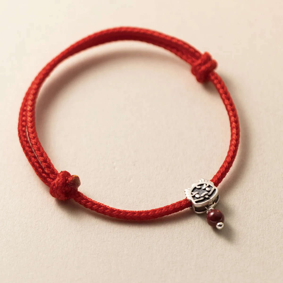 S925 Silver Retro Zodiac Dragon Retro Women's Hand Rope Benmingnian Woven Vermilion Stone Pull-out Red Rope Girlfriend Bracelet