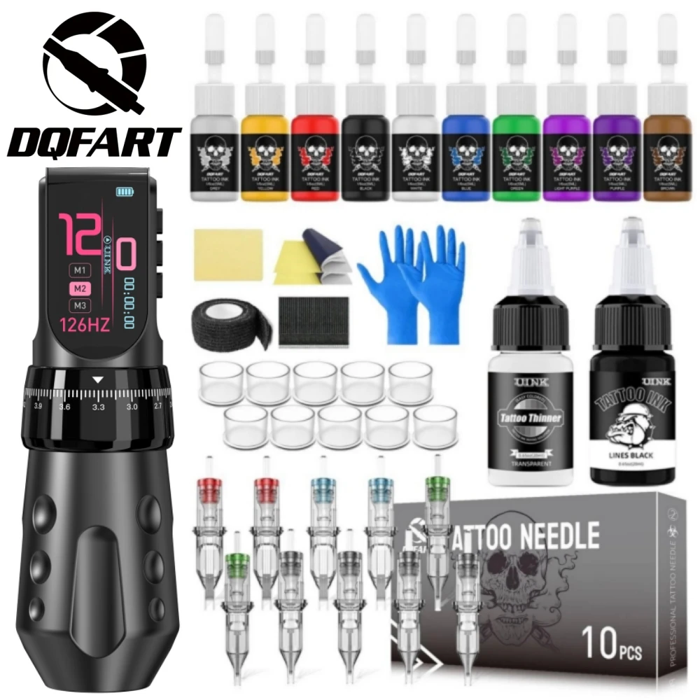 DQFART T9Pro Set 1700mAh Electric Wireless Tattoo Machine Type-C Detachable Battery Head Professional Artists Body Art Creative