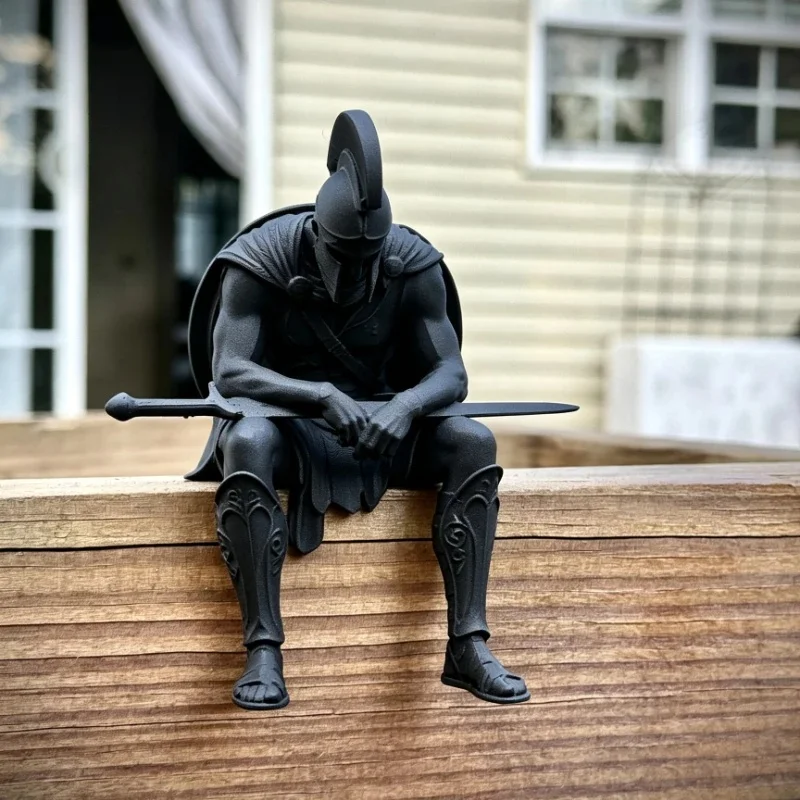 Meditation Warrior Figurines 3D Printed Soldier Edge‑Sitting Statue Ancient Rome Style Shelf Sitter Ornaments Desktop Home Decor