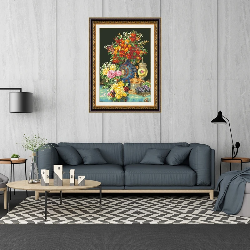 

Набор для вышивки крестом с цветами и виноградом, цветочный узор, 18 карат, 14 карат, 11 карат, холст без печати, вышивка крестиком, рукоделие своими руками