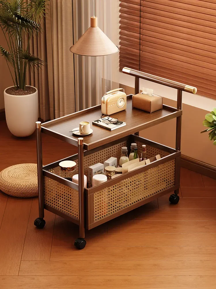 

The sofa side can be moved,antique snack trolley in living room, and solid wood shelf small table at the bedside.