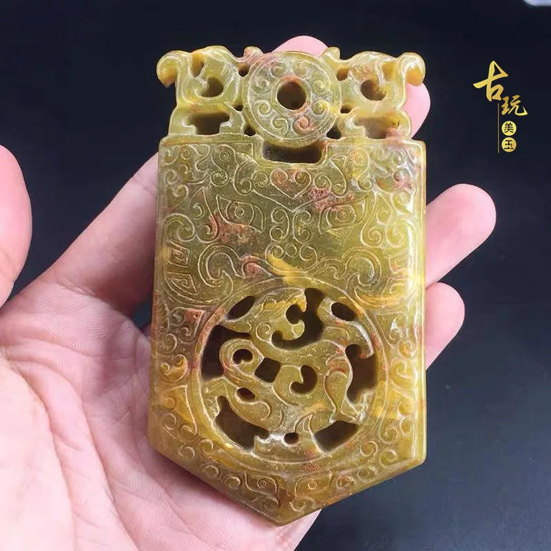 Jade animal face pattern Qinglong token Sima Ling carved Yu Pei small hand pendant