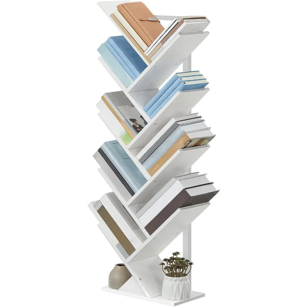 Boom Boekenplank, 9-Tier Boekenkast Houten Planken, Vloer Staand Opbergrek, Voor De Uitstalling Van Cds, Boeken In De Woonkamer