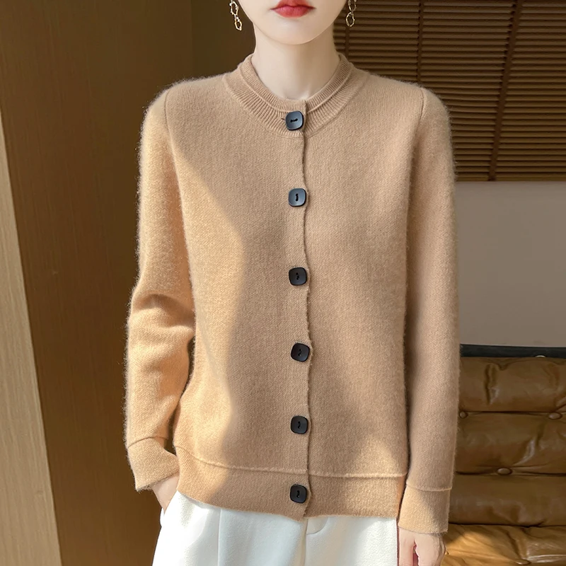 New Autumn Winter Women O Neck Knitted Sweater Coat 100% Merino Cardigan Women Korean Version Of Popular Knitted Top