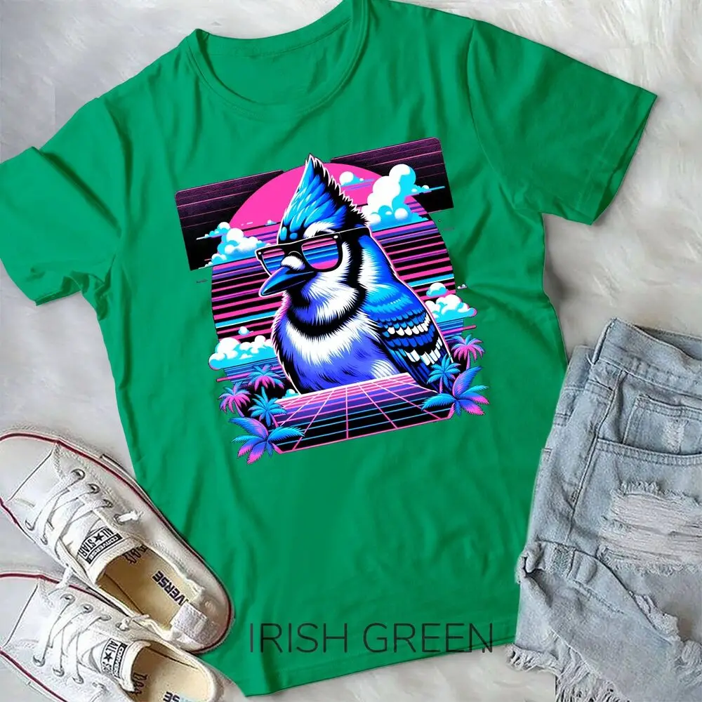 Cool Blue Jay Bird 80s Retrowave 90s Vaporwave Blue Jay Bird Unisex T-shirt