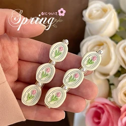 French Elegant Tulip Flower Side Clip Women Girls Fairy Bangs Clip Sweet Personality Hairpins Beauty Makeup Edge Clamp Headdress