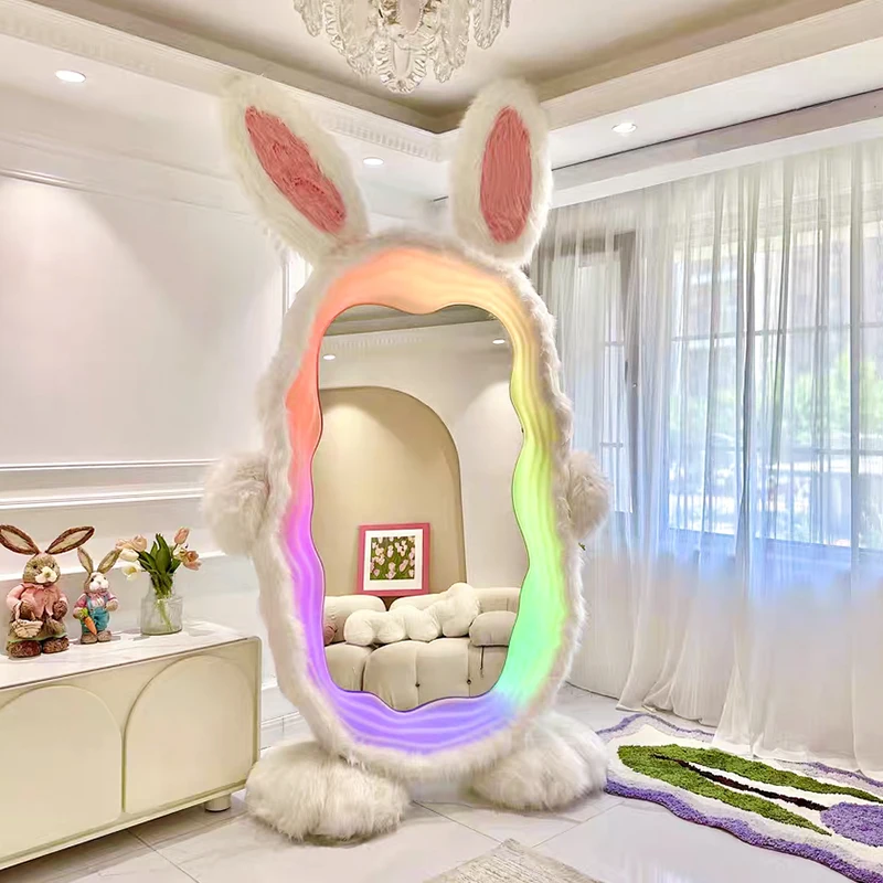 

Internet celebrity rabbit full mirror luminous floor mirror wave girls home fitting cute oversized modern