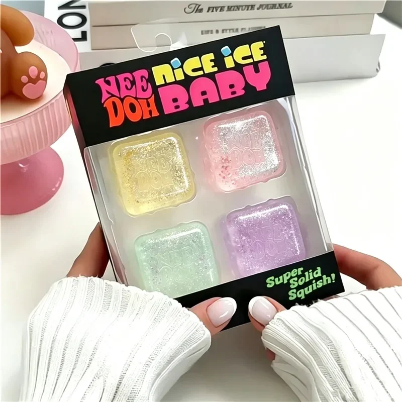 Needoh Mini Nice Ice Baby 4 Pack Fidger Sensory Toy Teenie Ice Cube Maltose Slow Rebound Anxiety Relief Squeeze Stress Balls