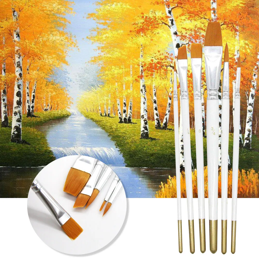 

6 Pcs Brush Set Handmade Paint Brushes for Painting Tool Professional Oil Wooden