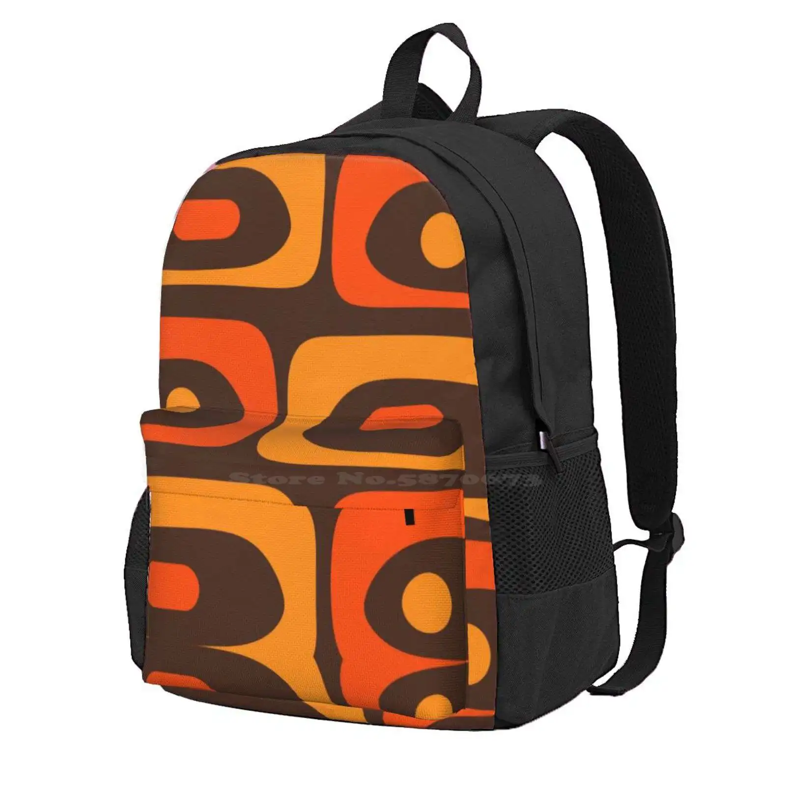 Mid-Century Modern Piquet Retro Minimalist Abstract In 70S Brown And Orange Hot Sale Schoolbag Backpack Fashion Bags Retro