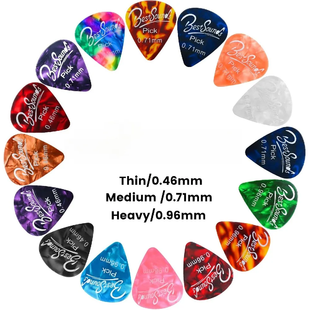 10 Pack Celluloid Guitar Picks, Multi-Color Pearl Texture Plectrums Mixed Thickness, Universal Guitar Pick Set for Acoustic Electric Folk Ukulele Guitar Players
