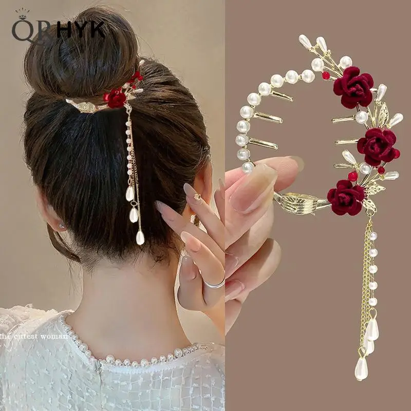 1pc Bell Orchid Flower Hair Claw Clip Tassel Pill Head Ponytail Buckle Hair Clip Women Hairpin Barrette Hair Accessories