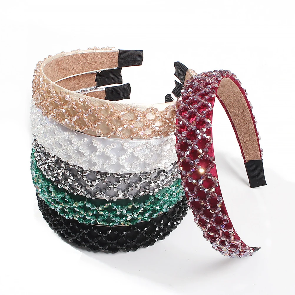 

1pc Crystal Hoop Women Headband Beaded Hair Decoration Fashion Hair Band For Party Engagement Daily Use White