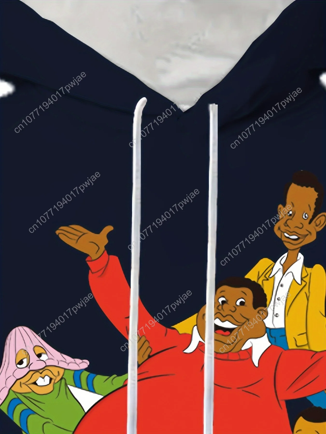 Confortável 220g/m2 casual manga comprida com capuz – moletom masculino com estampa familiar de desenho animado de malha de poliéster com bolsos, maduro