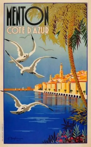 MENTON COTE D'AZUR Vintage Französisches Reiseplakat Metallschild Plakette Pub Bar-Aluminium