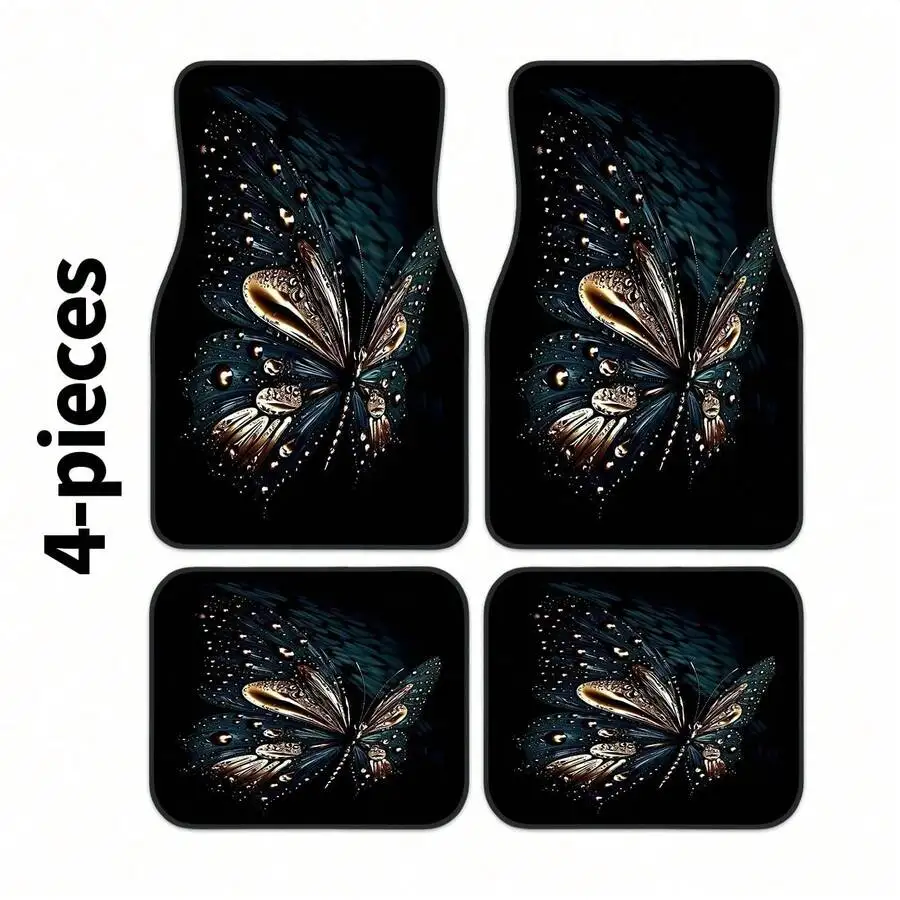2D, 4-Piece Set Of Butterfly Pattern  And Fashionable Car Floor Mats, Suitable For All Seasons, Stylish And Durable, Easy To