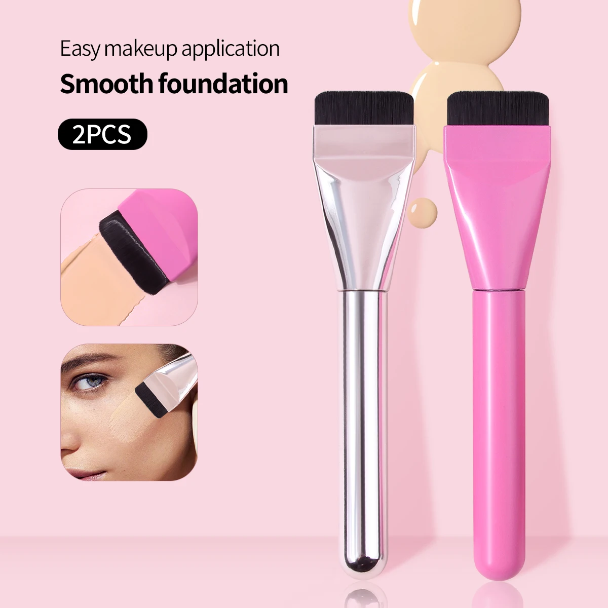 2-Piece Ultra-Thin Foundation Brush, Slim Facial Contour Brush, Mask Brush, Flat Mixing Foundation Cream Brush
