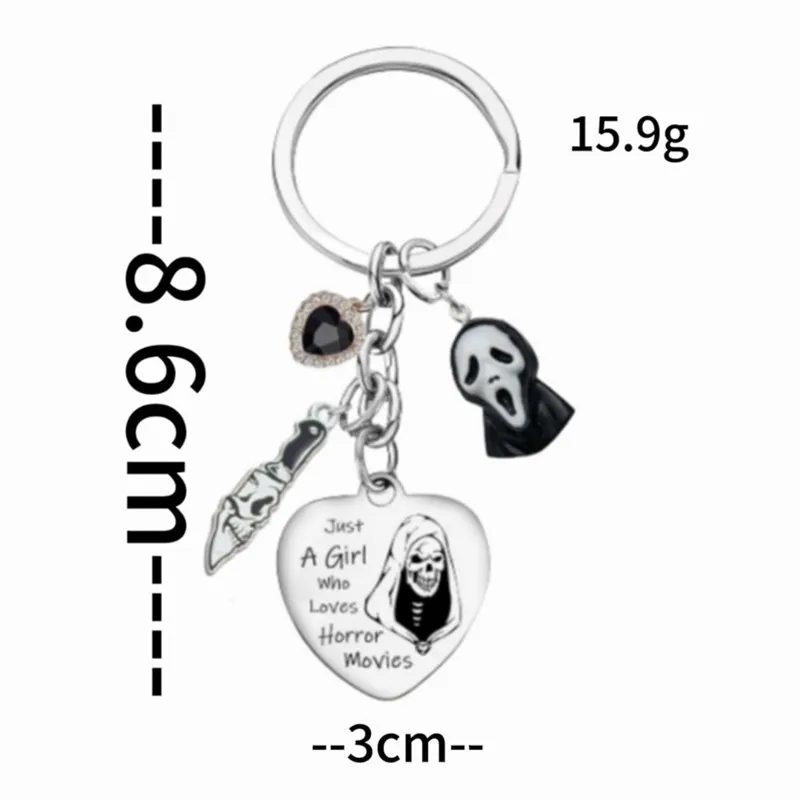 الفولاذ المقاوم للصدأ القلب محفورة رسالة الرعب الساحرة مفتاح سلسلة خائفة شبح الوجه حلقة رئيسية مجوهرات الهالوين على ظهره قلادة #4