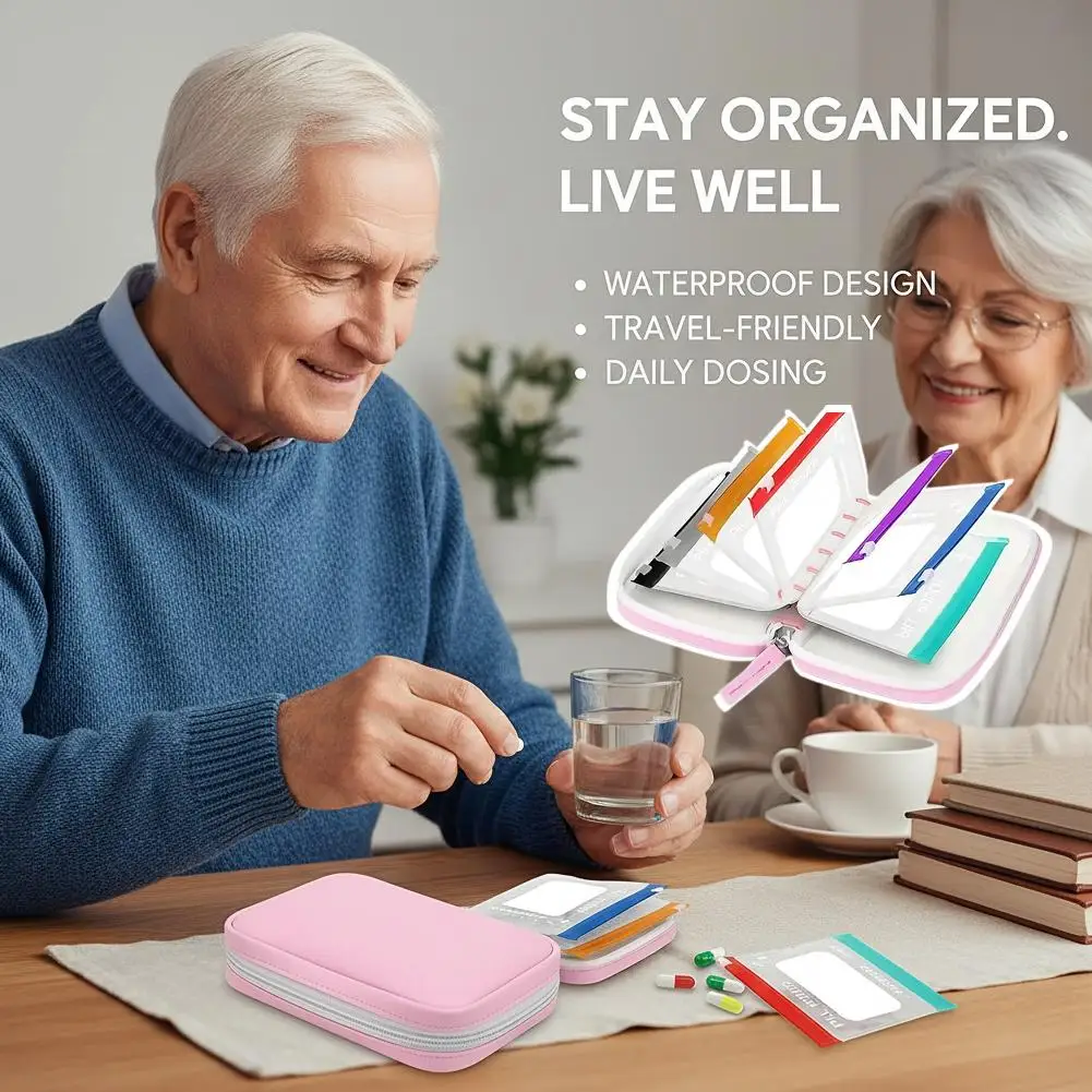 Pillenorganizer-Etui Wasserdichte Pillentaschen, Farbcodiertes Wiederverwendbares Reise-Pillenaufbewahrungssystem Wöchentlicher Medikamentenorganizer – Detail 10