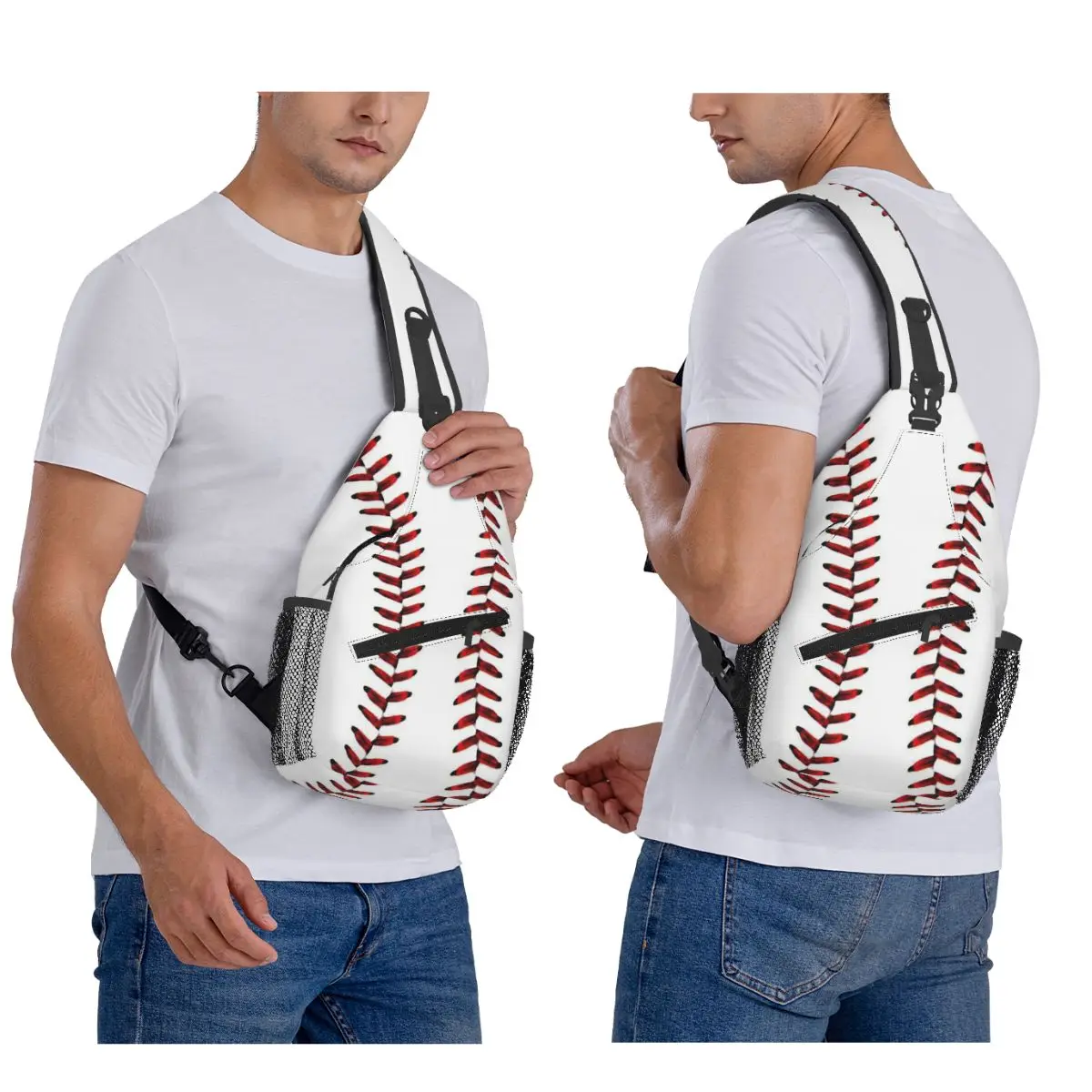

Softball Baseball Lace Chest Bag Men Sling Crossbody Backpack Chest Bag Travel Hiking Daypack Shoulder Bag