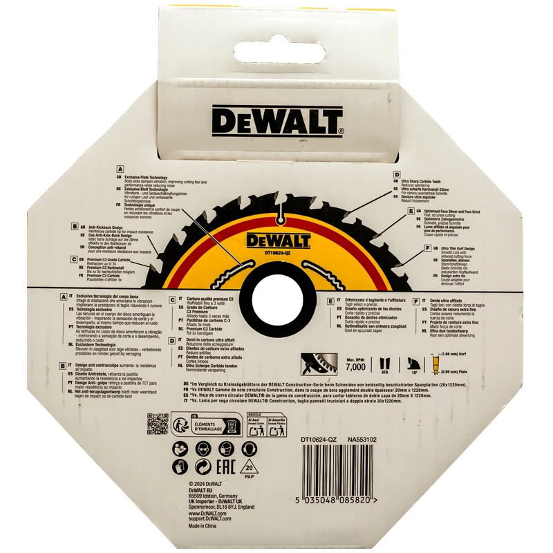 DEWALT DT10624 Woodworking Saw Blade 165mm x 20mm 24T Carpentry Dedicated Cutting Disc Power Tool Accessories