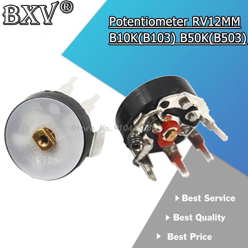 5PCS Straight Angle Radio Potentiometer RV12MM B10K B103 B50K B503 Power Amplifier Volume Potentiometer With Switch 12MM