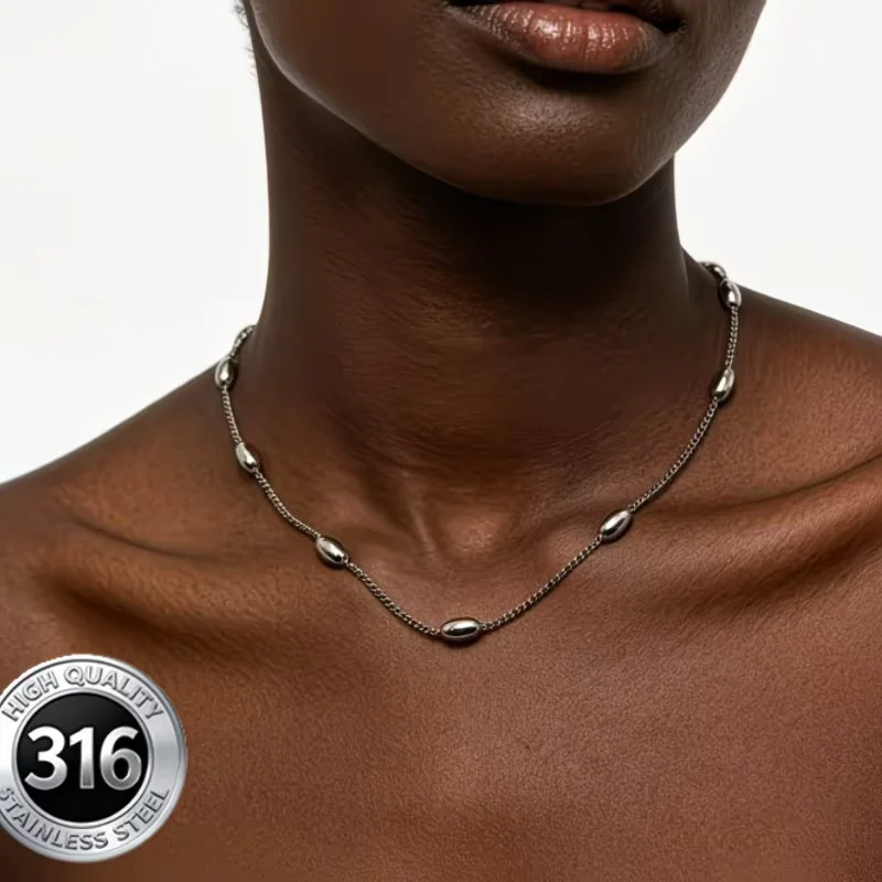 Elegant Bead Ball Chain Necklace for Women Simple Stylish Clavicle Beaded Chains Choker for Layering Decor Stainless Steel Colar