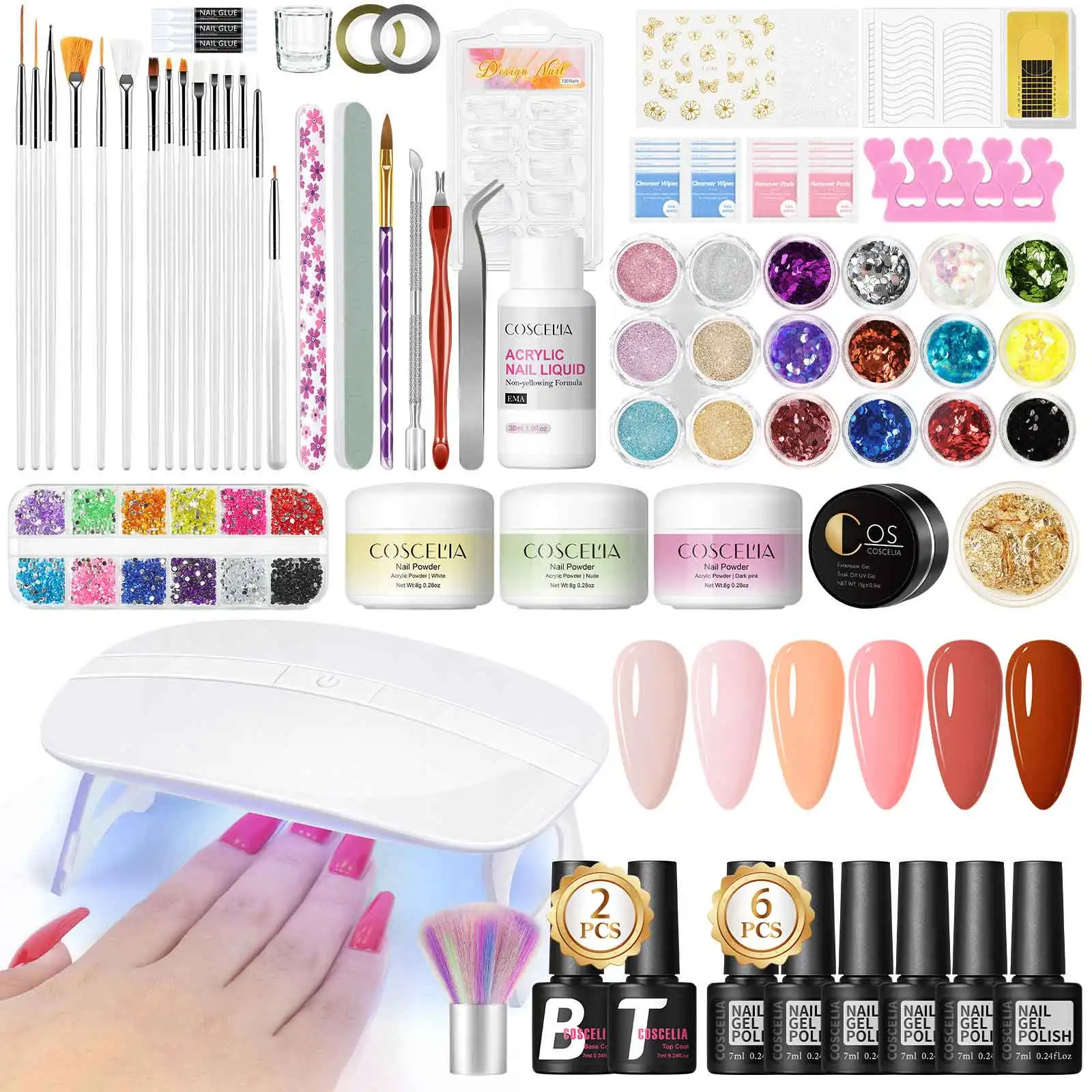 

Coscelia акриловая пудра и набор для ногтей с жидким мономером EMA, гель-лак для ногтей, дрель с УФ-лампой для женщин, подарок для салона «сделай сам»