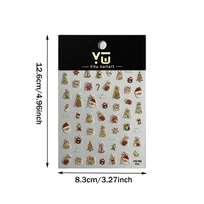 ネイルアートステッカー サンタクロース 雪の結晶 クリスマスツリー クッキーバッグ ネイルステッカー デコレーション 5D ゼリーシェル グロス クリスマス