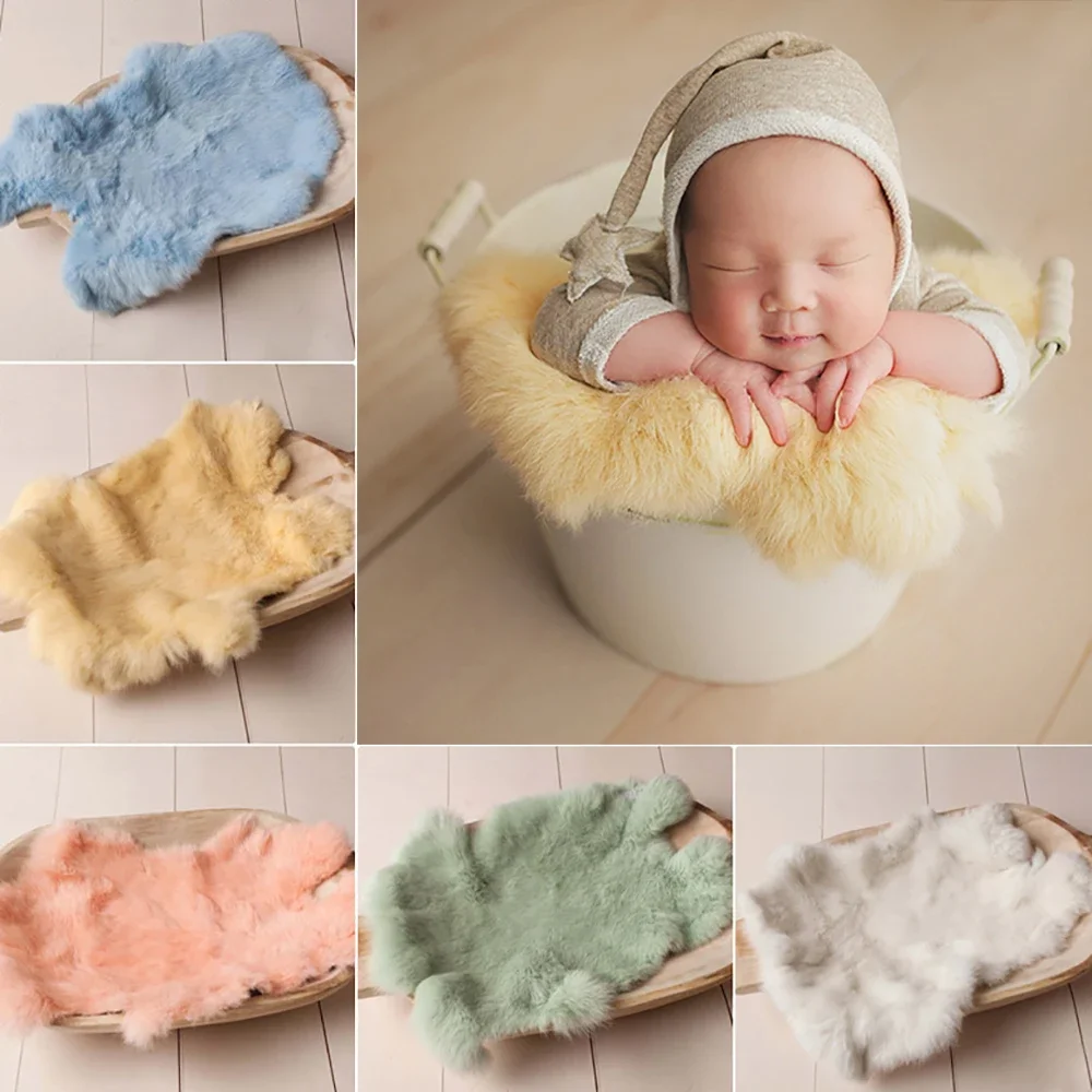 Newborn Photography Props Faux Fur Rabbit Fur Background Blanket Basket Stuffer Filler Blankets Infant Backdrop Fabrics Photo