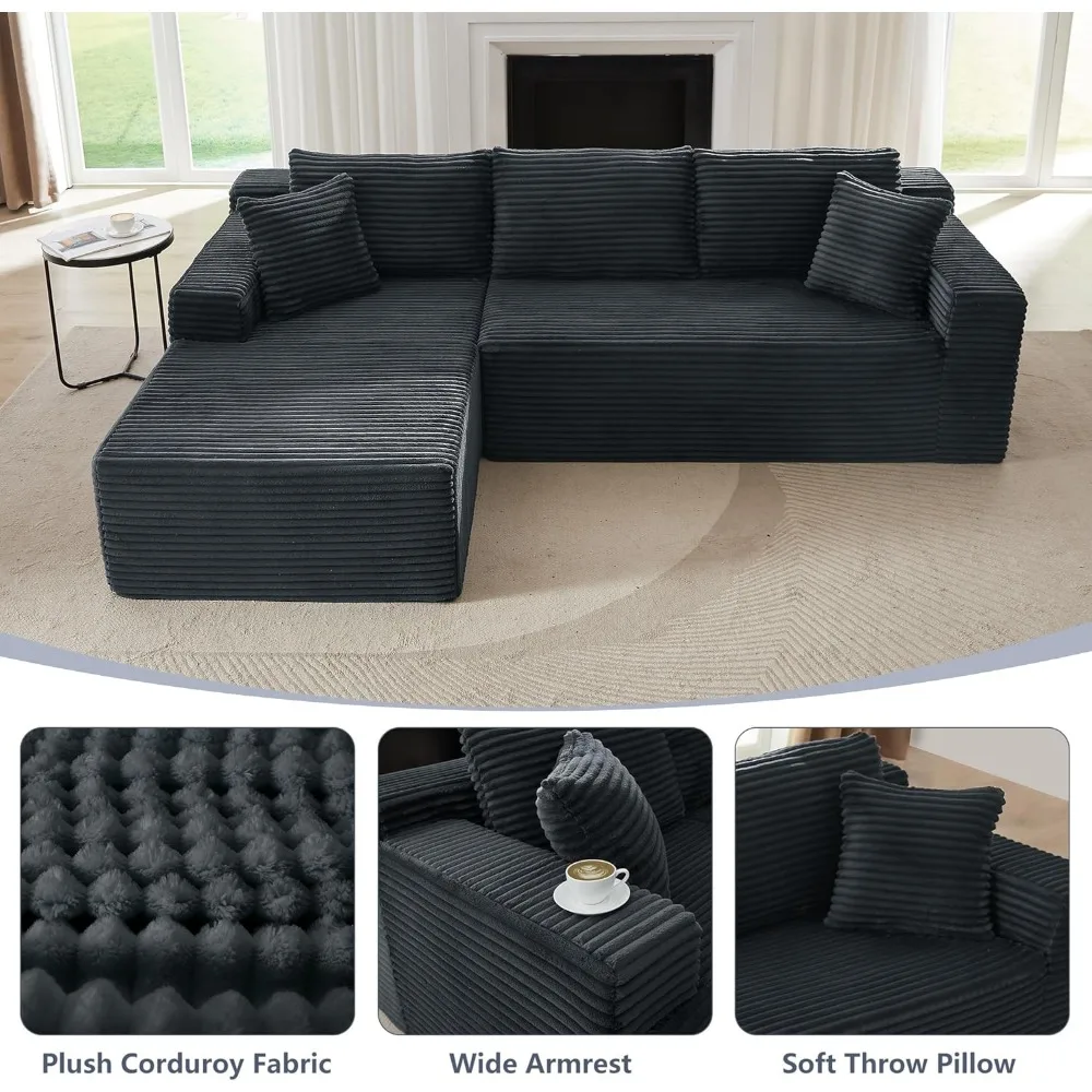 أريكة سروال قصير على شكل حرف L مع كرسي يسار، أريكة ضغط سحابة بدون عظم لراحة غرفة المعيشة