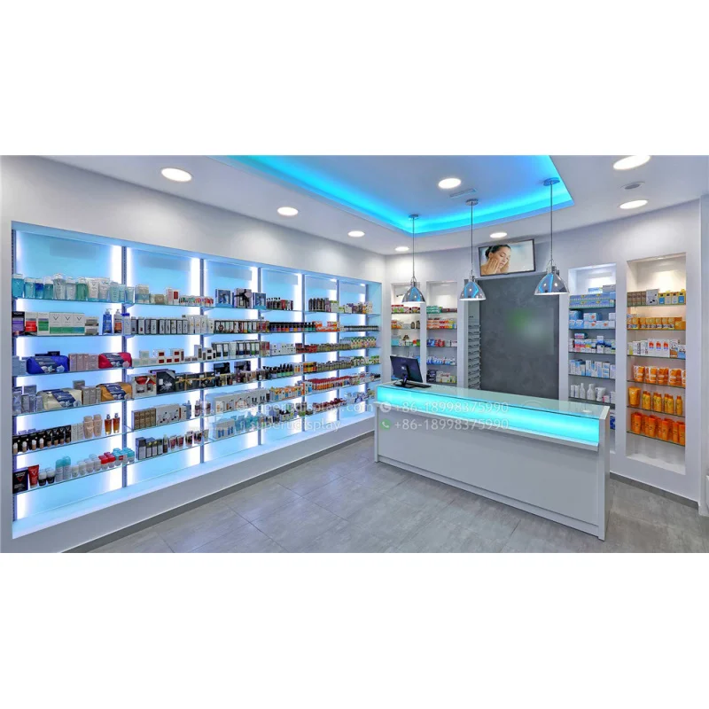 (customized)Modern Wall Mount Shelves Medical Store Shelves Glass Pharmacy Display Shelves Furniture LED Light Retail Pharmacy D