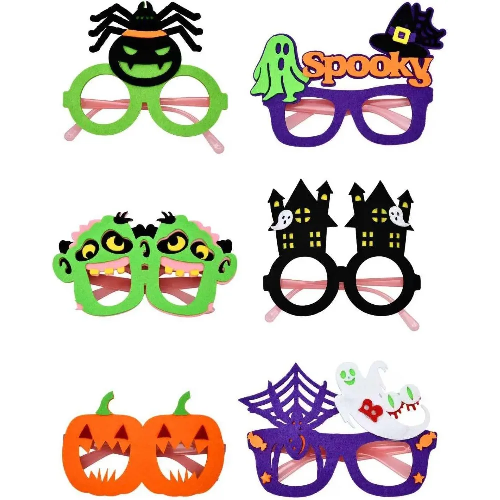 

6 Pcs Halloween Glasses Party Favors - Plastic Neon Glow Eyeglasses UV Reactive Black Light Felt Eyewear Glow in The Dark for Ha