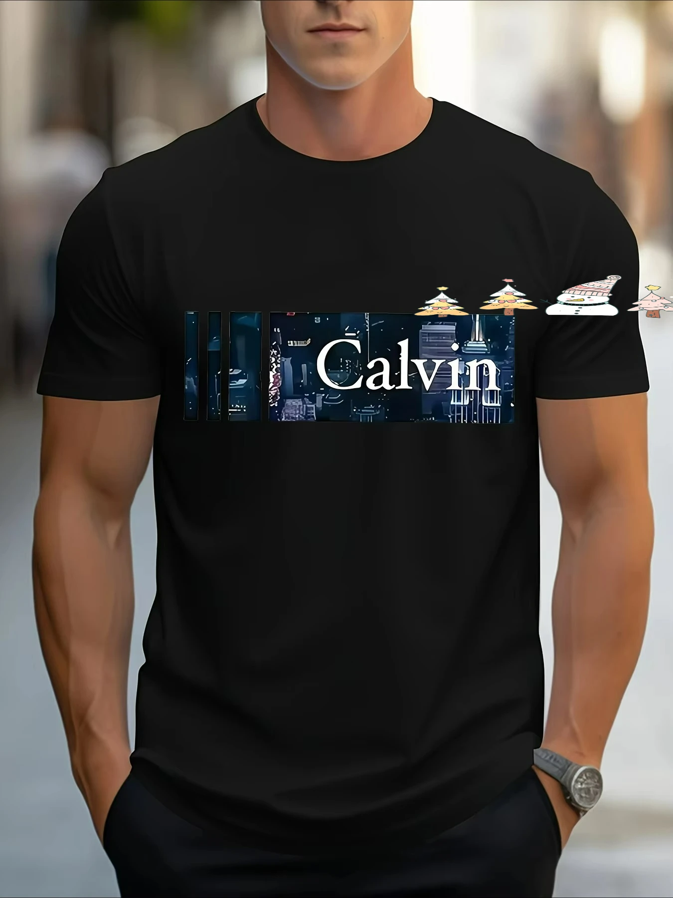 Red & Blue City Skyline Print with Bold Lettering T-Shirt 100% Cotton O-Neck Short Sleeve Summer Casual Mens T-shirt Streetwear