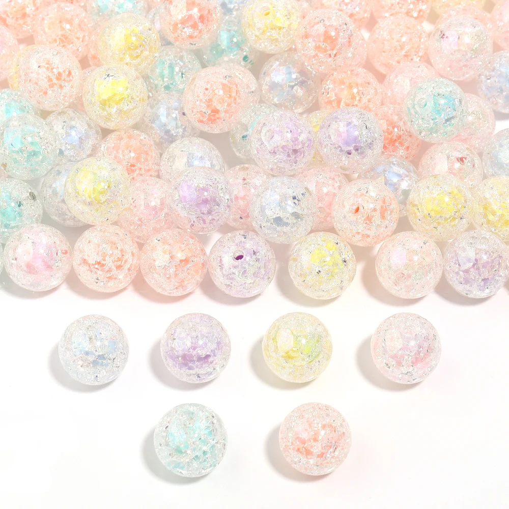 16mm Transparent Bicolor Cracked Acrylic Crystal Beads Round Spacer Beads for Jewelry Making DIY Needlework Bracelets Necklace