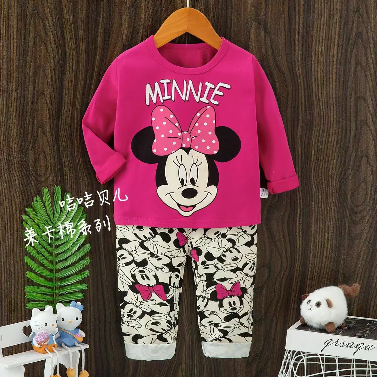 1-3 Jahre Frühlings-Set für Kinder: Rotes Minnie Baumwoll-Langarmshirt und Hose mit Cartoon-Print, Mädchen-Kleidungsset für Kinder