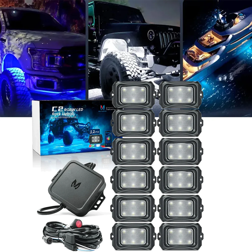 

MICTUNING Updated C2 8 Pods RGBW LED Rock Lights With Kit Wireless App Controller Music Mode Multi-colour For Truck Boat car