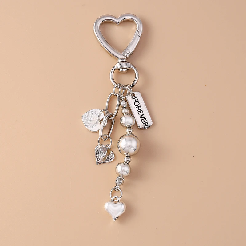 Cute Metal Love Heart Key Chain Pearl Key Ring for Women Girl Handbag Pendants DIY Handmade Jewelry Accessories